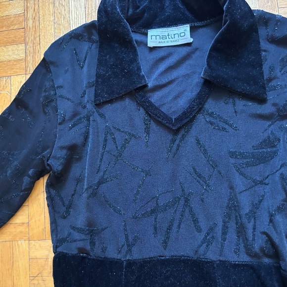 vintage 80s / 90s y2k velvet and slinky material fit flair black dress - Picture 4 of 6